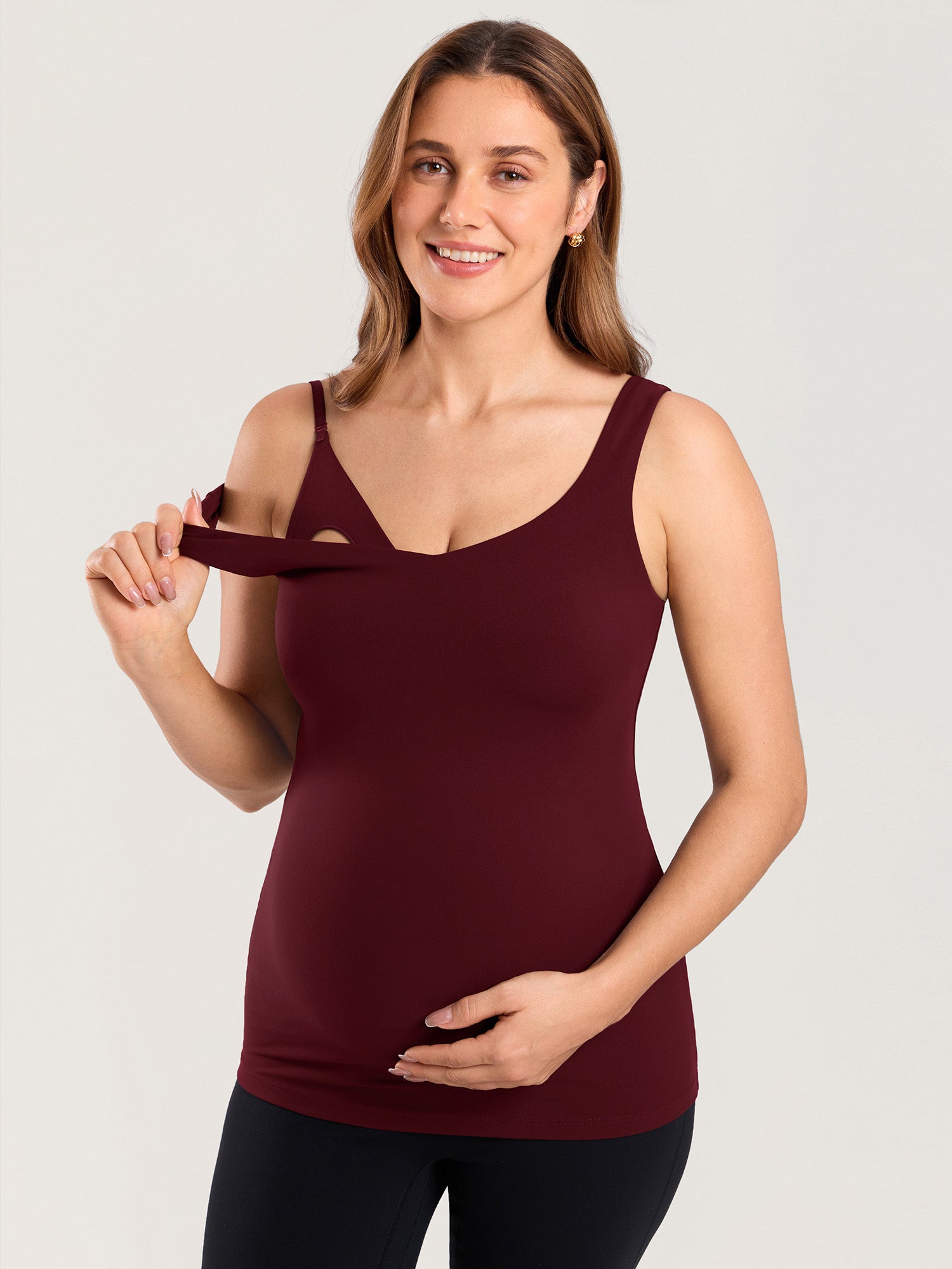 MOMANDA Naterlax® V Neck Nursing Tank Top Red Merlot