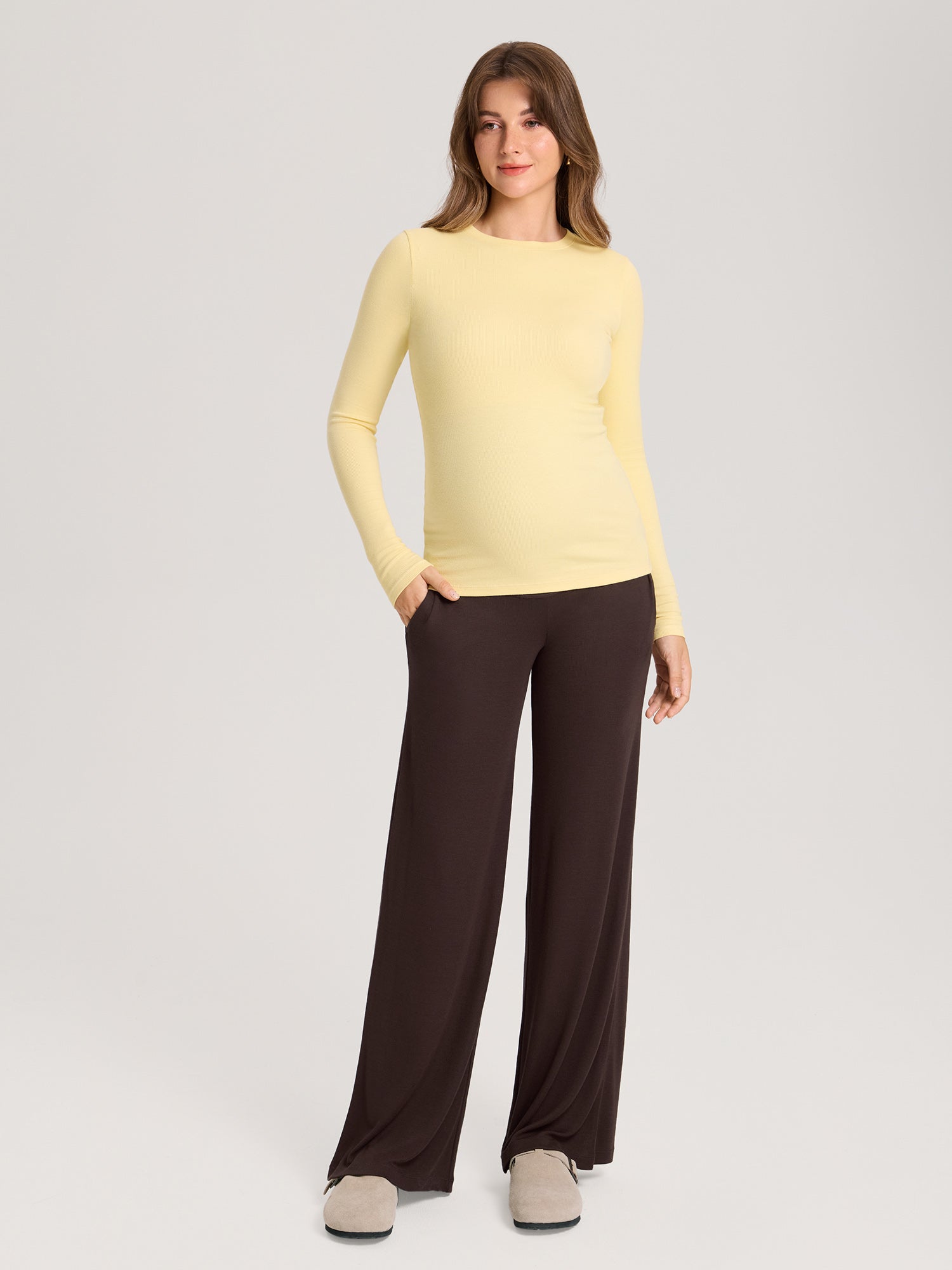 Cotton Rib Crew Neck Maternity Top